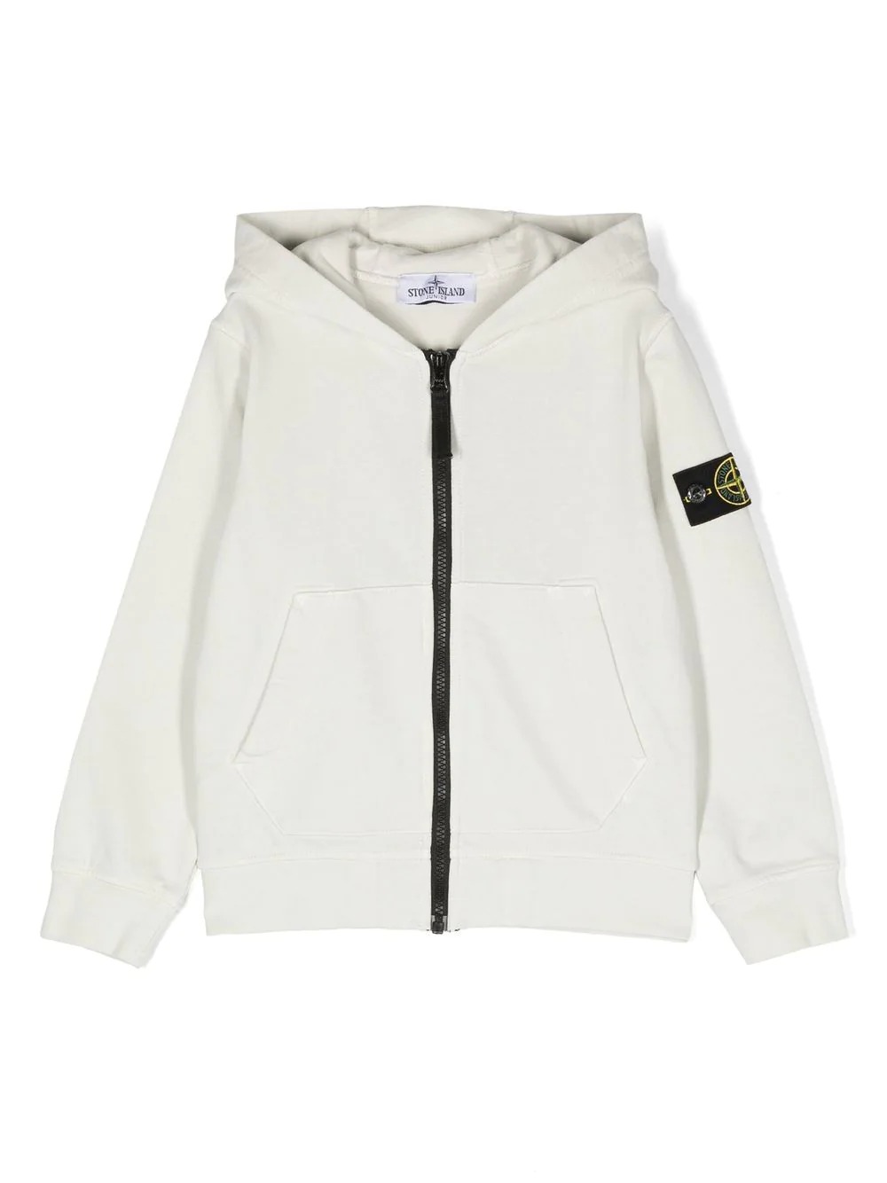 Pearl Grey Zipped Hoodie With Logo - STONE ISLAND JUNIOR - Russocapri